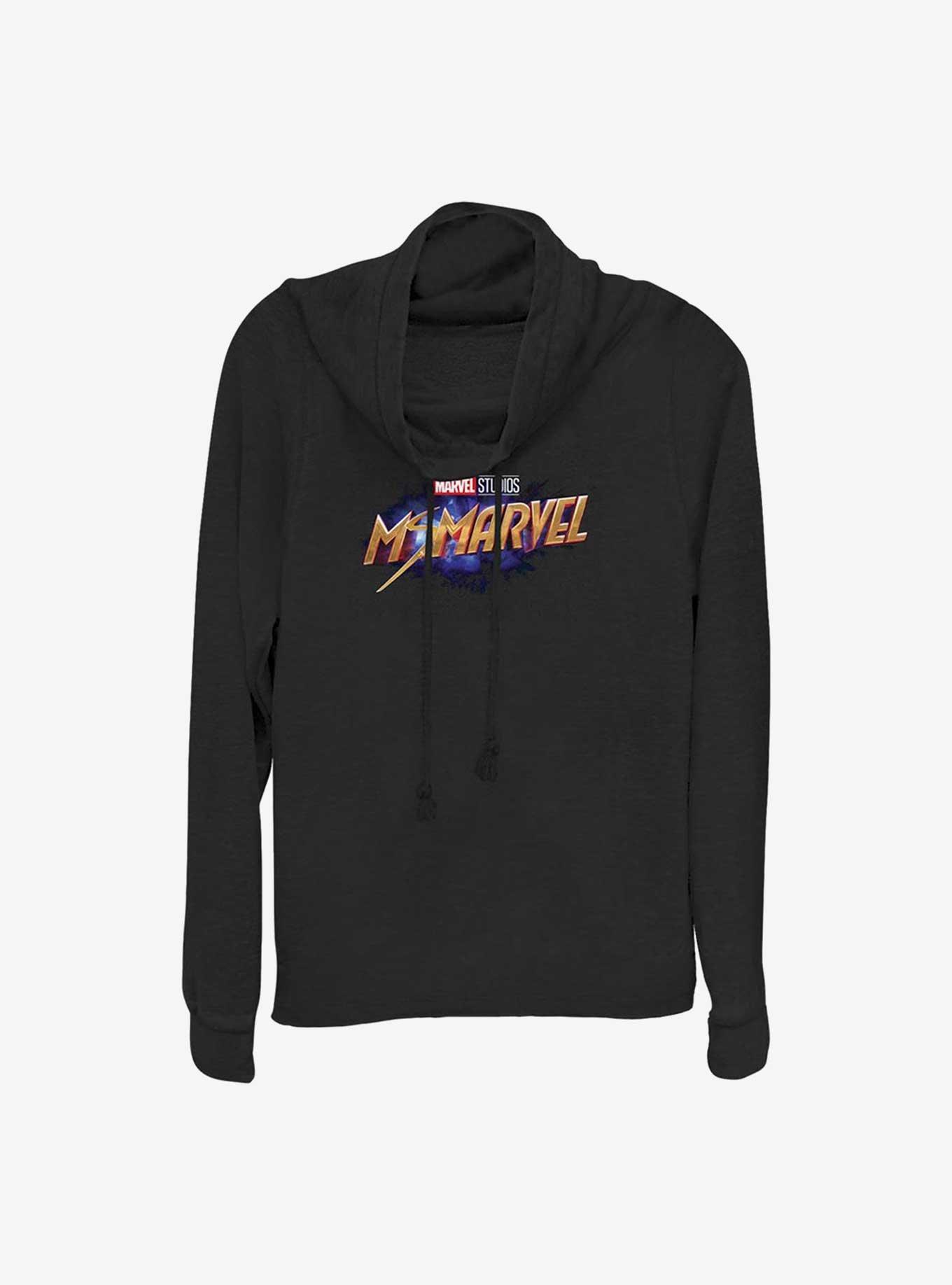 Marvel Ms. Marvel Logo Cowlneck Long-Sleeve Girls Top, BLACK, hi-res