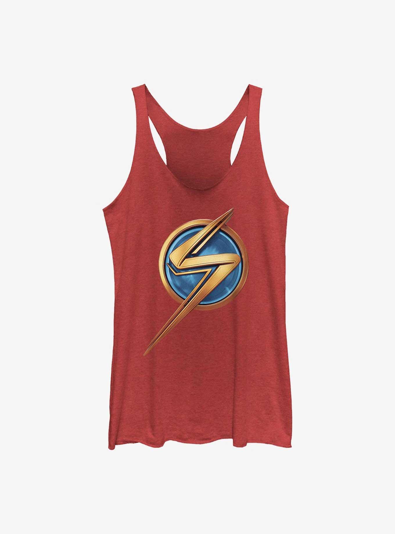 Marvel Ms. Marvel Logo Icon GIrls Raw Edge Tank, RED HTR, hi-res