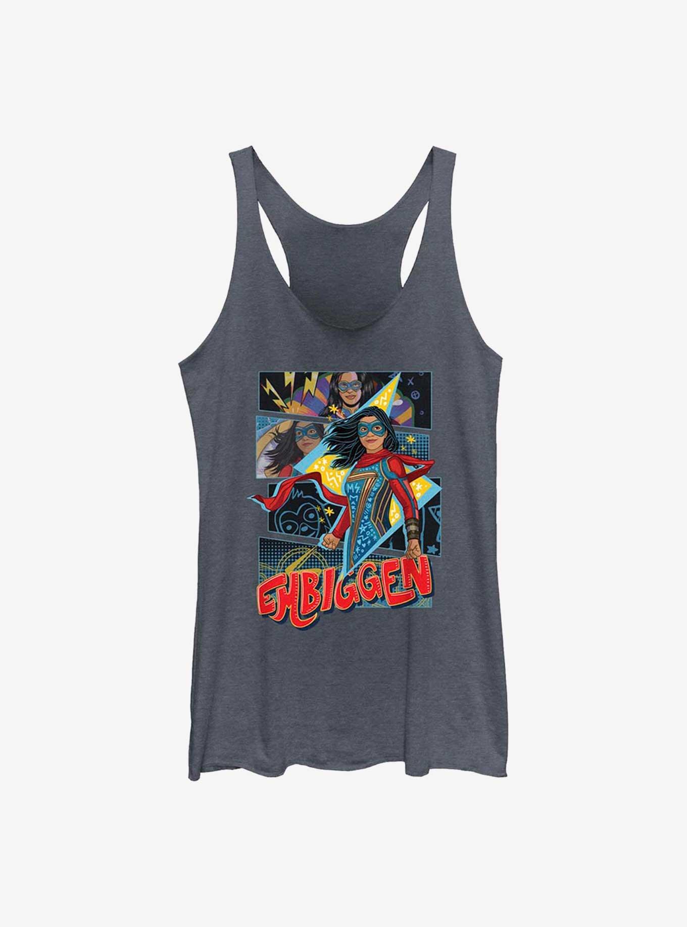 Marvel Ms. Marvel Embiggen GIrls Raw Edge Tank, NAVY HTR, hi-res