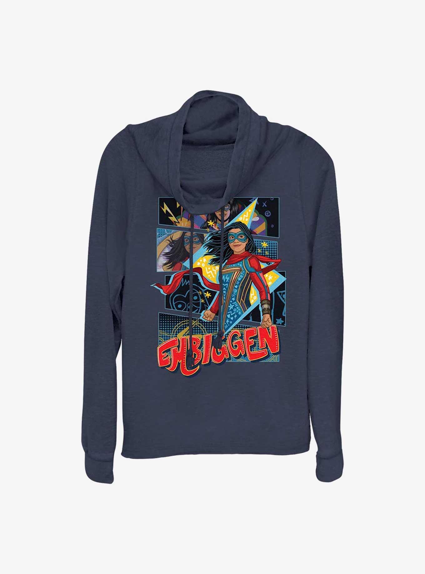 Marvel Ms. Marvel Embiggen Cowlneck Long-Sleeve Girls Top, NAVY, hi-res