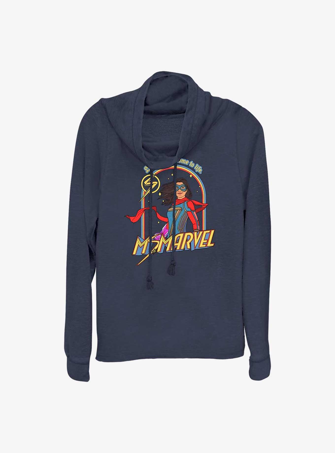 Marvel Ms. Marvel Retro Cowlneck Long-Sleeve Girls Top, NAVY, hi-res