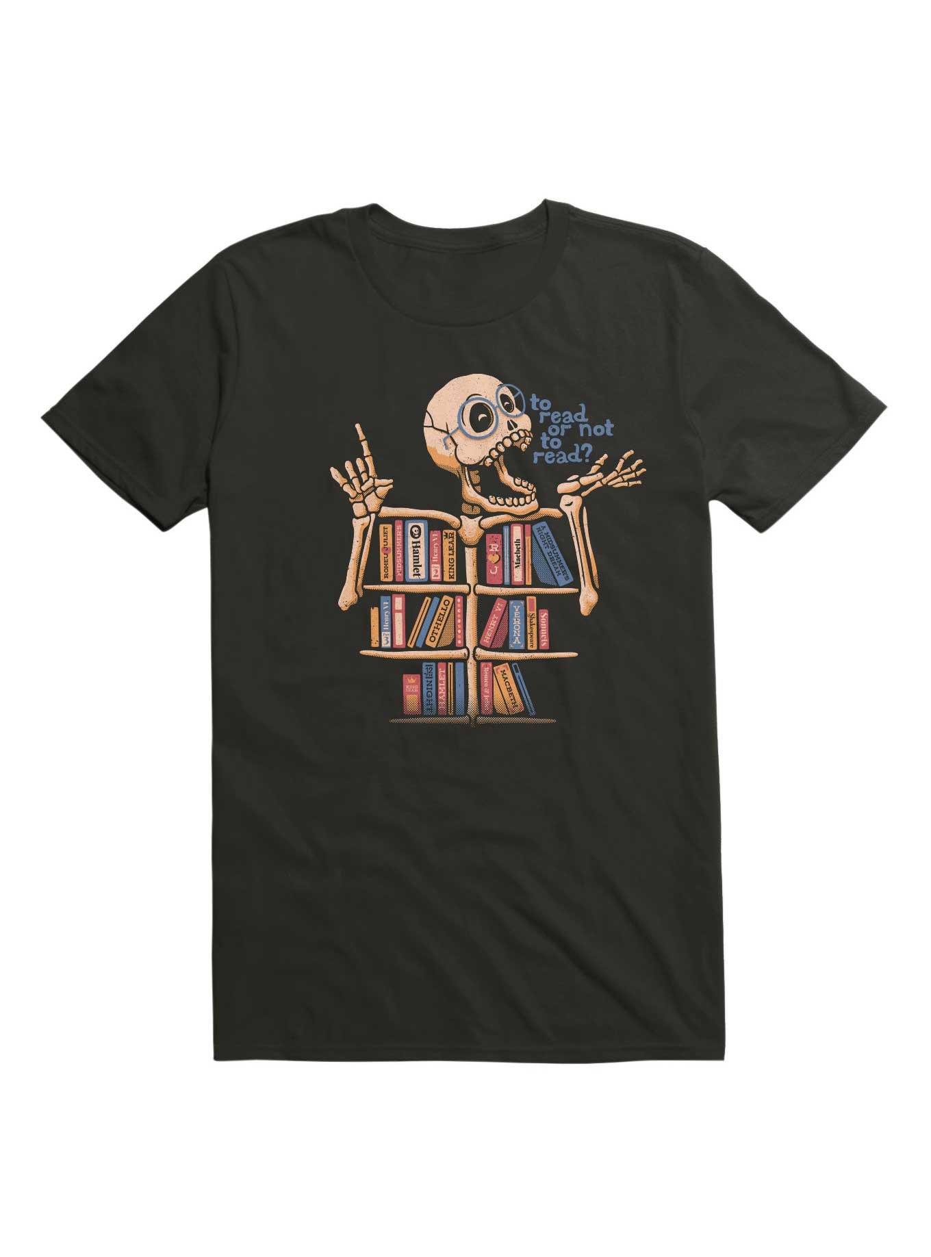 Skeleton Shelf Book Lover T-Shirt, BLACK, hi-res
