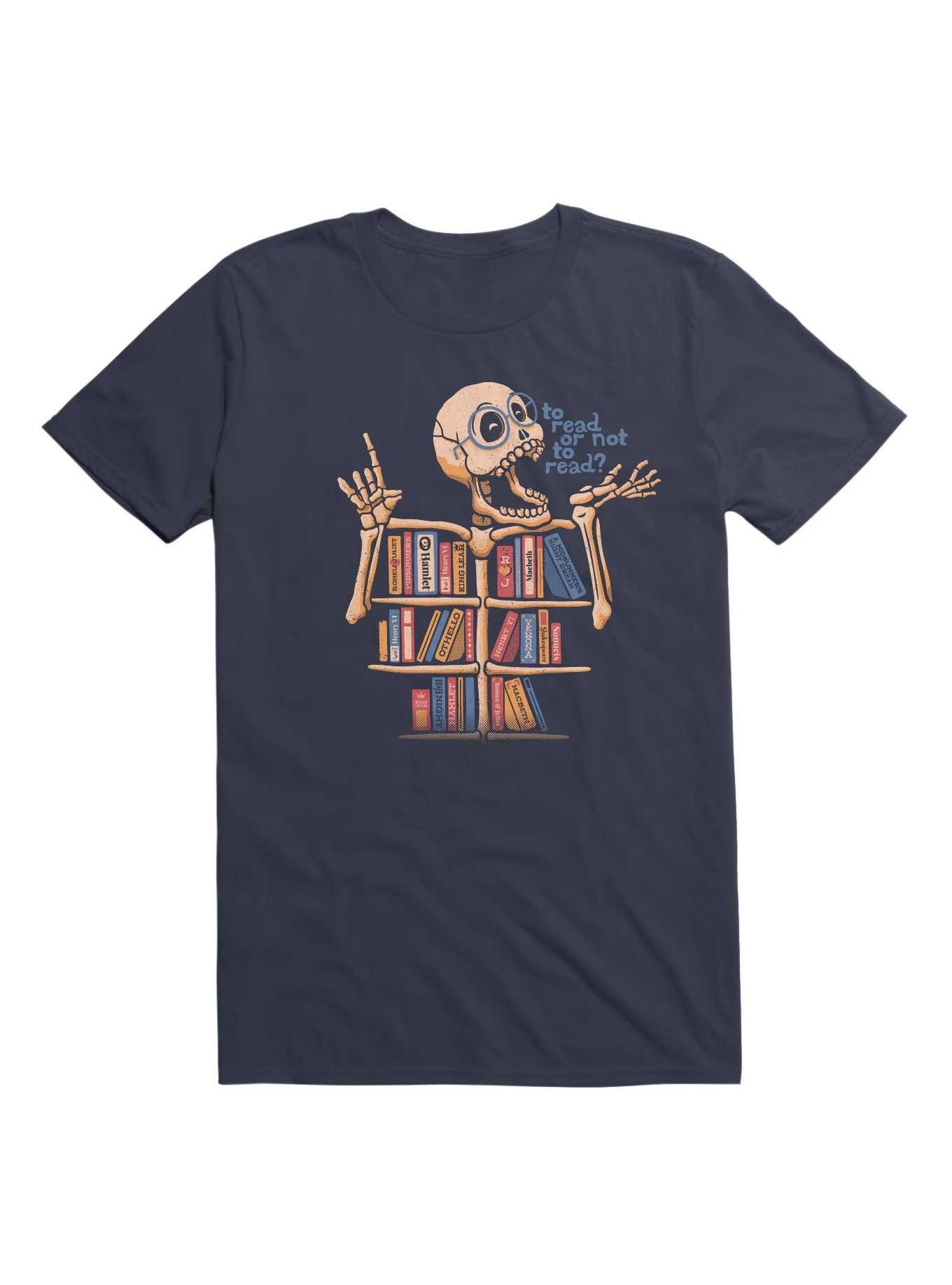 Skeleton Shelf Book Lover T-Shirt, NAVY, hi-res