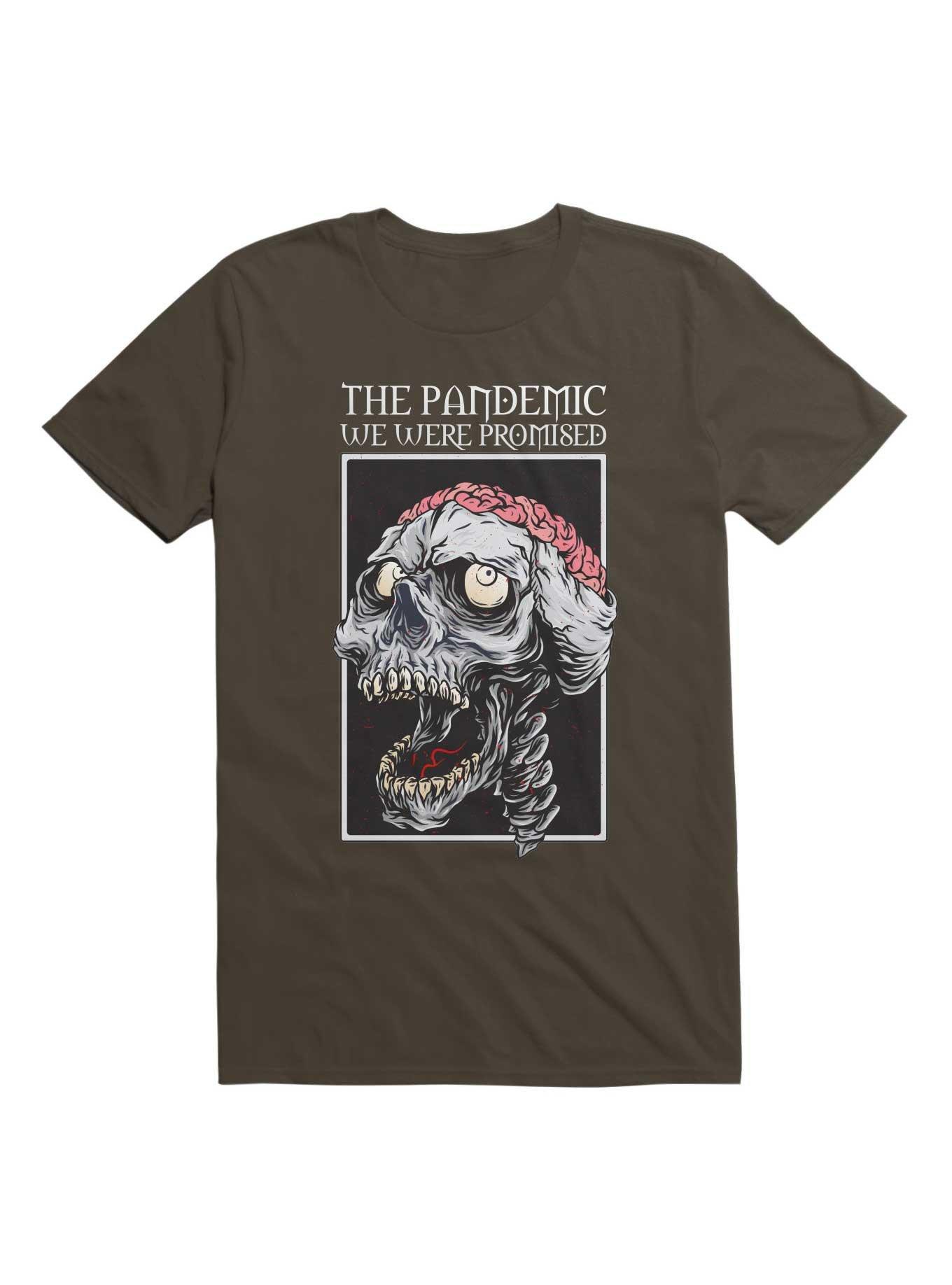 The Pandemic We Were Promised - Zombie Skull With Brain T-Shirt, BROWN, hi-res
