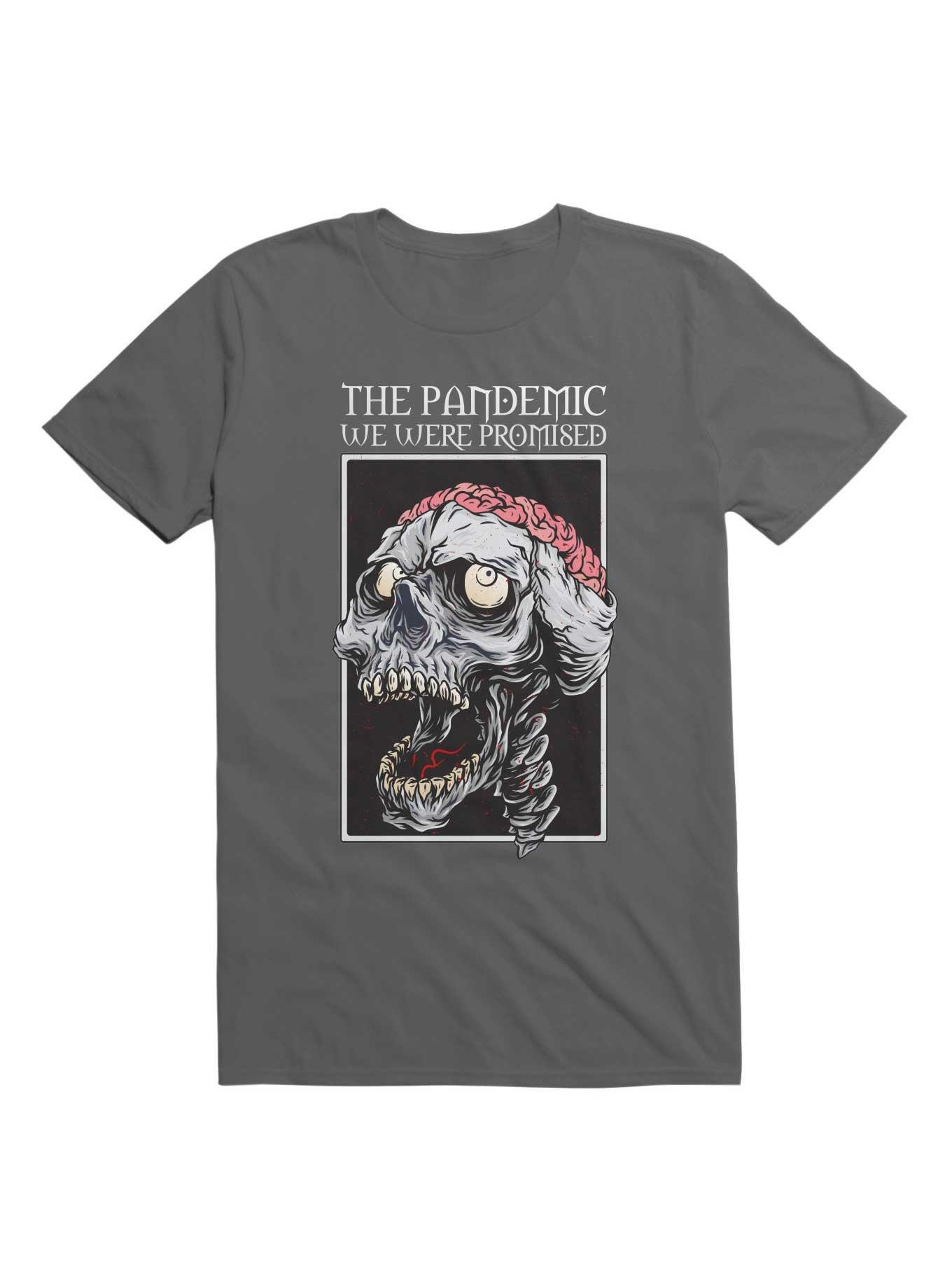 The Pandemic We Were Promised - Zombie Skull With Brain T-Shirt, CHARCOAL, hi-res