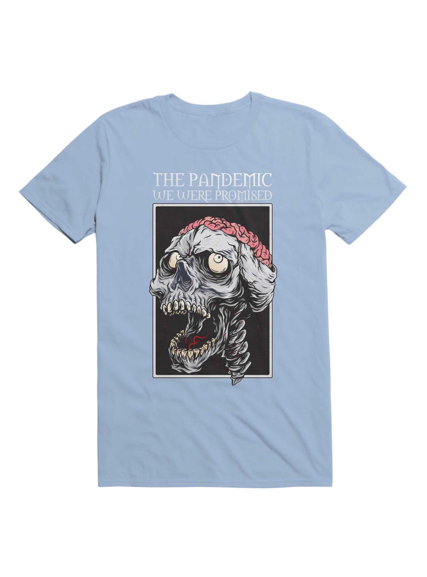 The Pandemic We Were Promised - Zombie Skull With Brain T-Shirt, LIGHT BLUE, hi-res