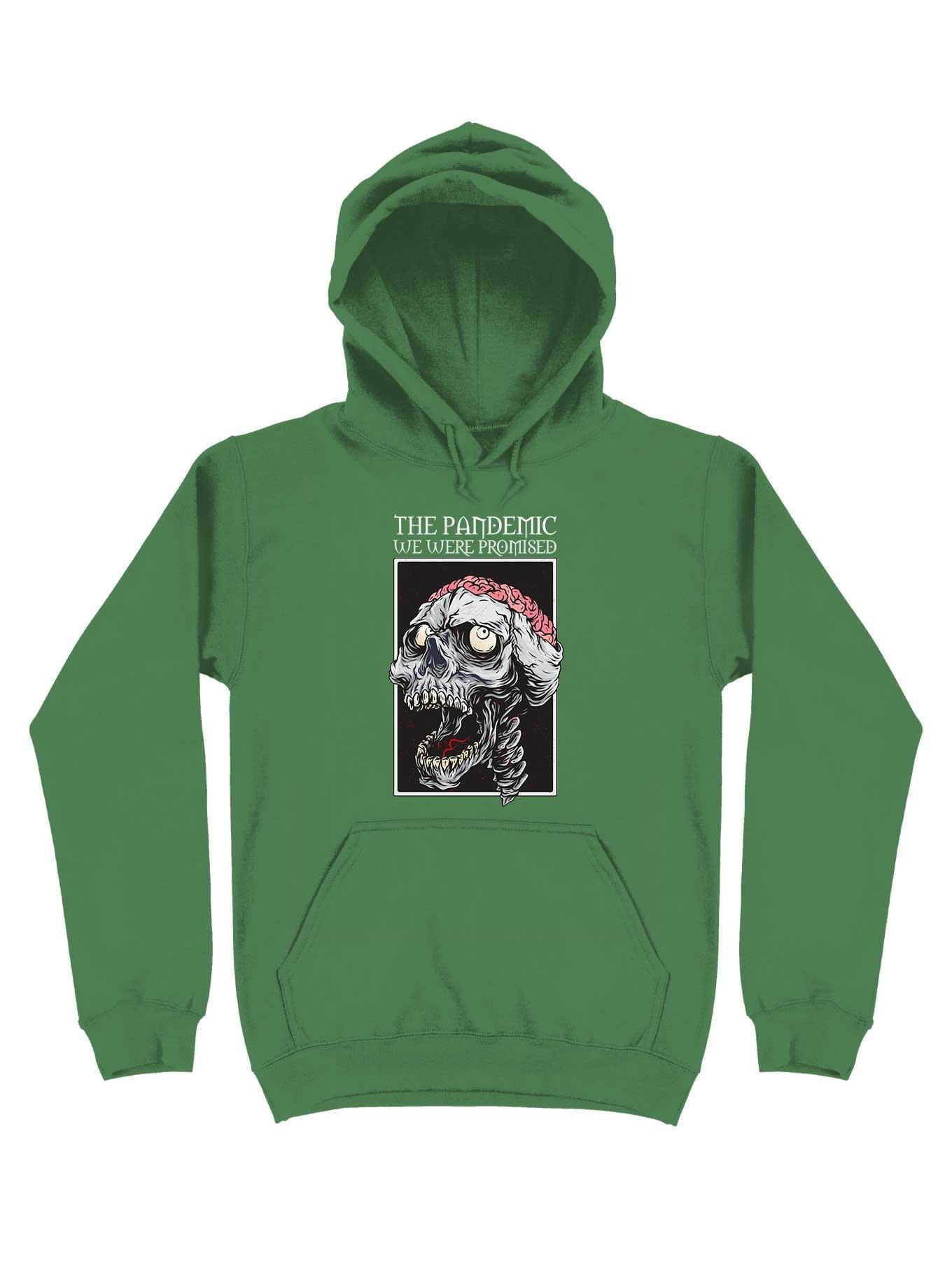 The Pandemic We Were Promised - Zombie Skull With Brain Hoodie, IRISH GREEN, hi-res