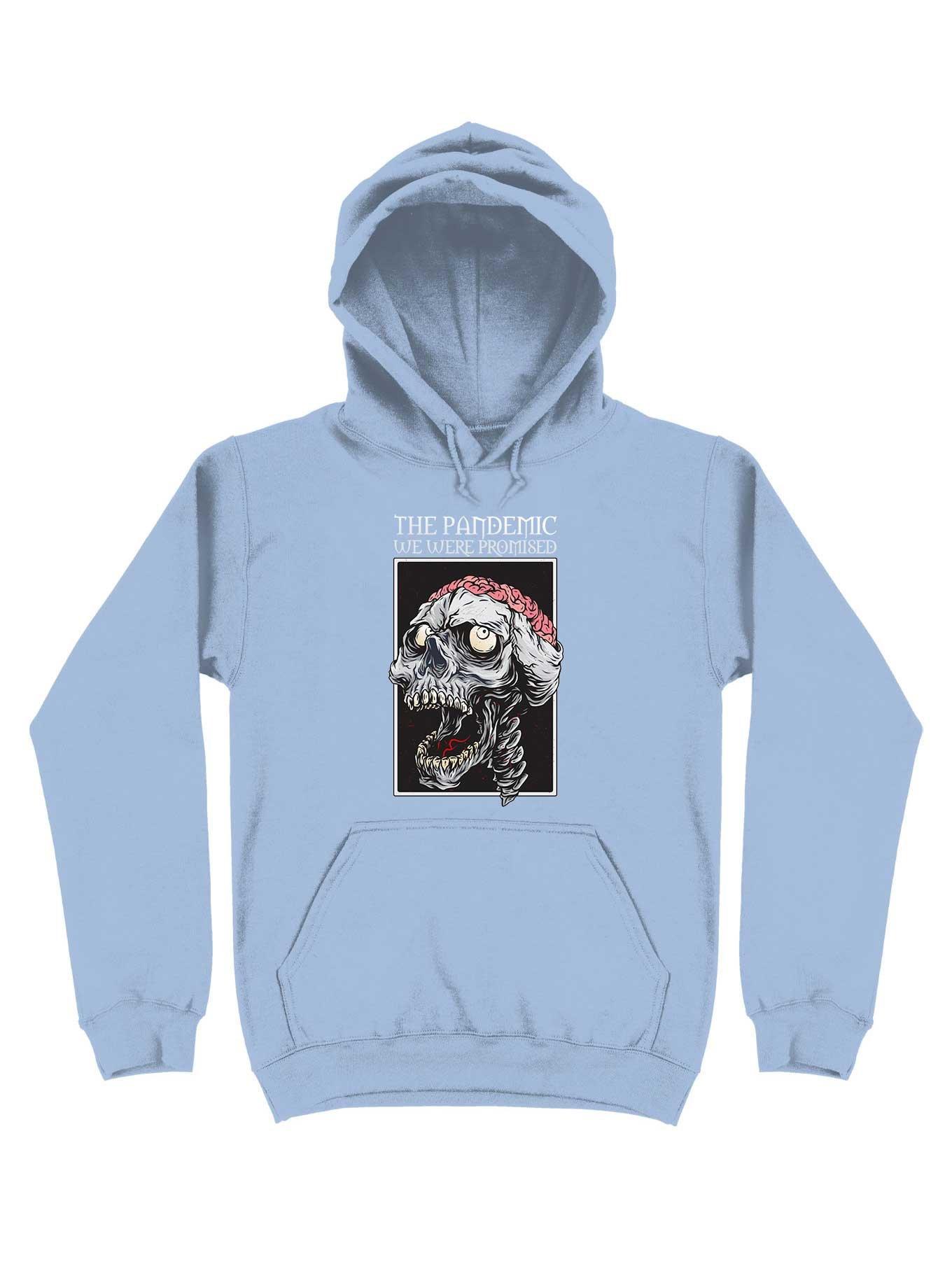 The Pandemic We Were Promised - Zombie Skull With Brain Hoodie, LIGHT BLUE, hi-res