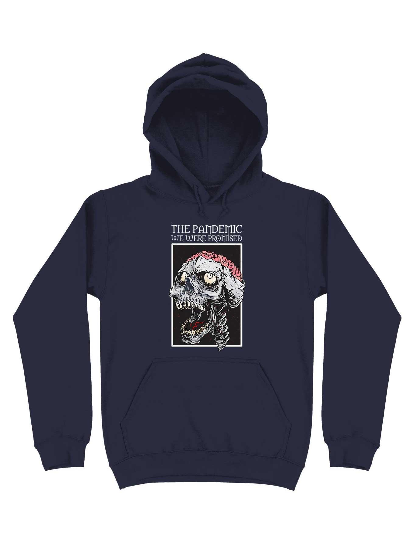 The Pandemic We Were Promised - Zombie Skull With Brain Hoodie, NAVY, hi-res