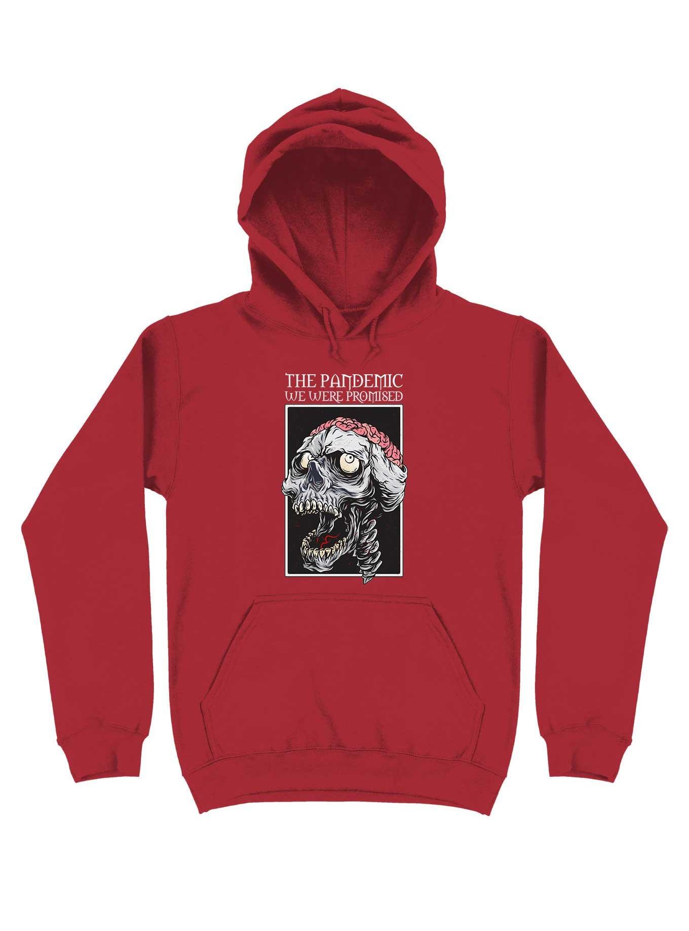 The Pandemic We Were Promised - Zombie Skull With Brain Hoodie, RED, hi-res