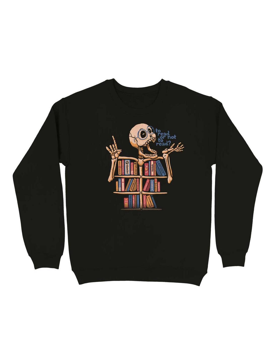Skeleton Shelf Book Lover Sweatshirt, BLACK, hi-res