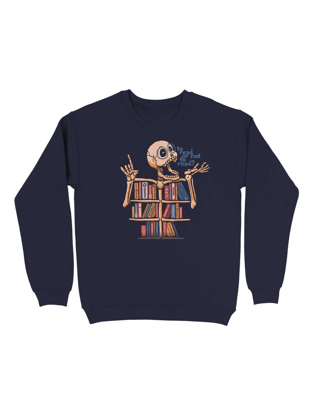 Skeleton Shelf Book Lover Sweatshirt, NAVY, hi-res