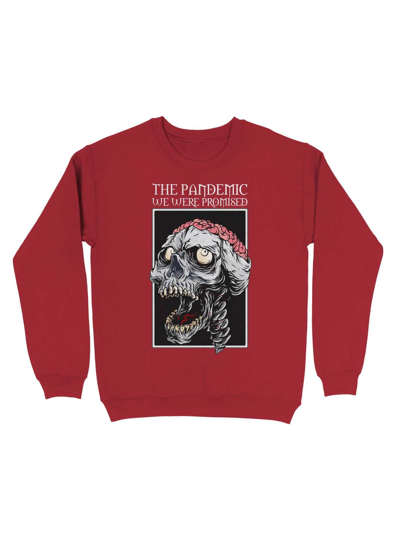 The Pandemic We Were Promised - Zombie Skull With Brain Sweatshirt, RED, hi-res