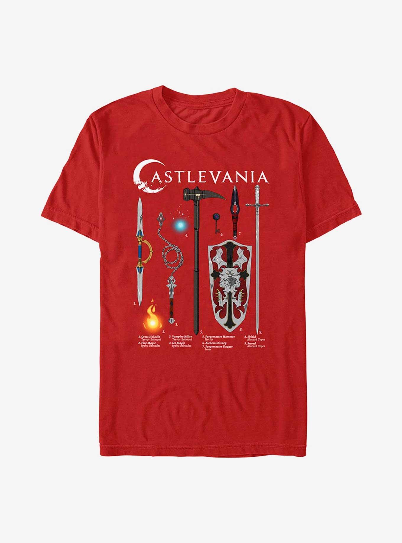 Castlevania Weapons Textbook T-Shirt, RED, hi-res