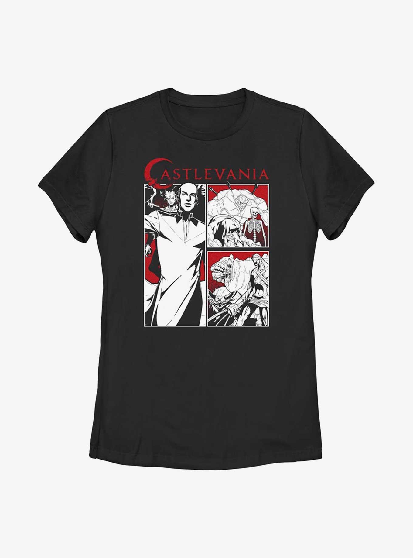 Castlevania Night Creature Panels Womens T-Shirt, BLACK, hi-res