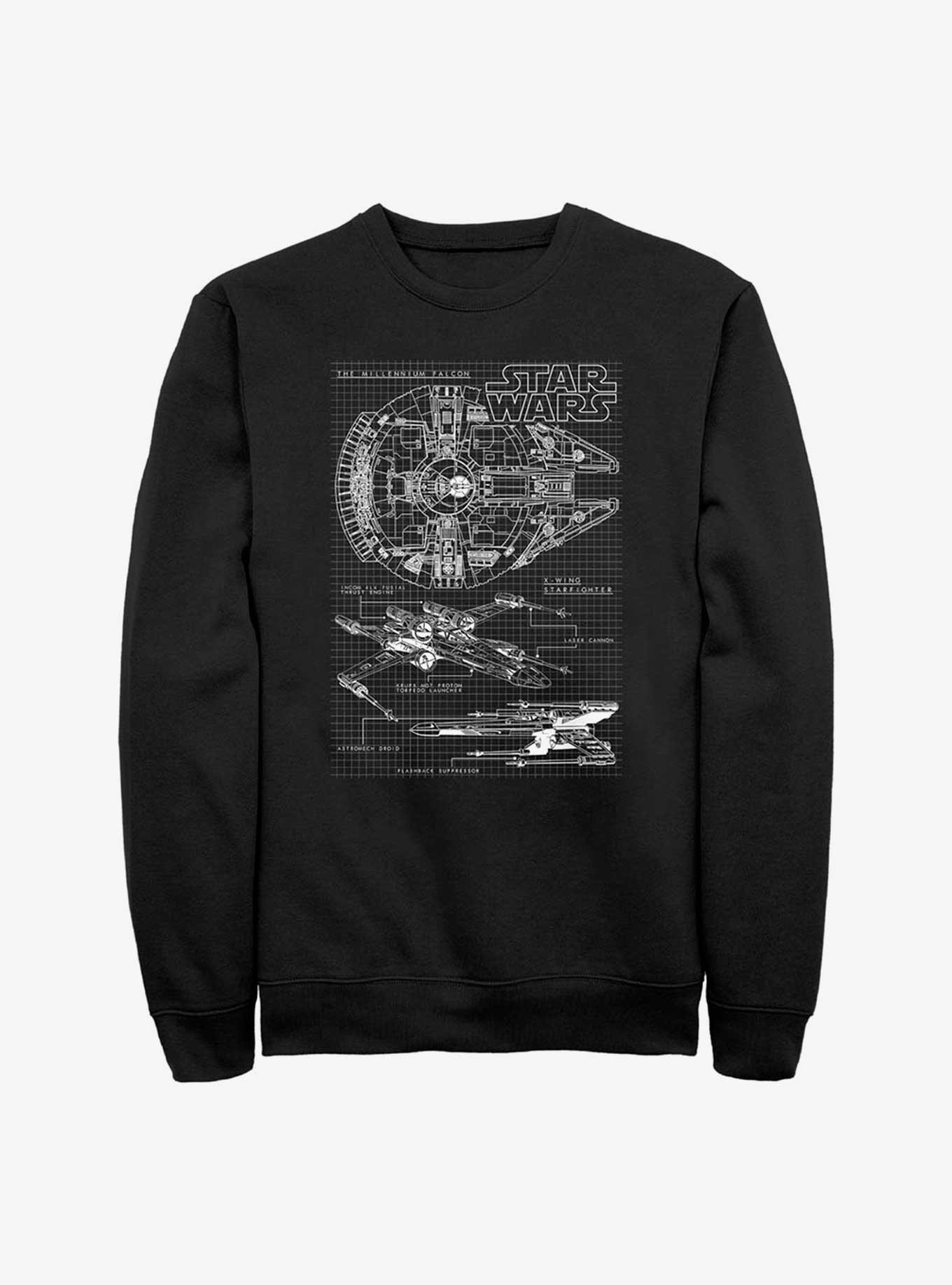 Star Wars X-Wing & Millenium Falcon Schematics Sweatshirt, , hi-res