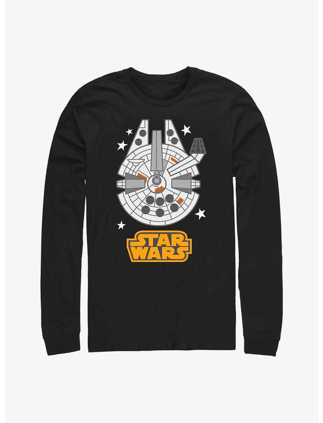 Star Wars Millenium Falcon Emoji Long Sleeve T-Shirt, BLACK, hi-res