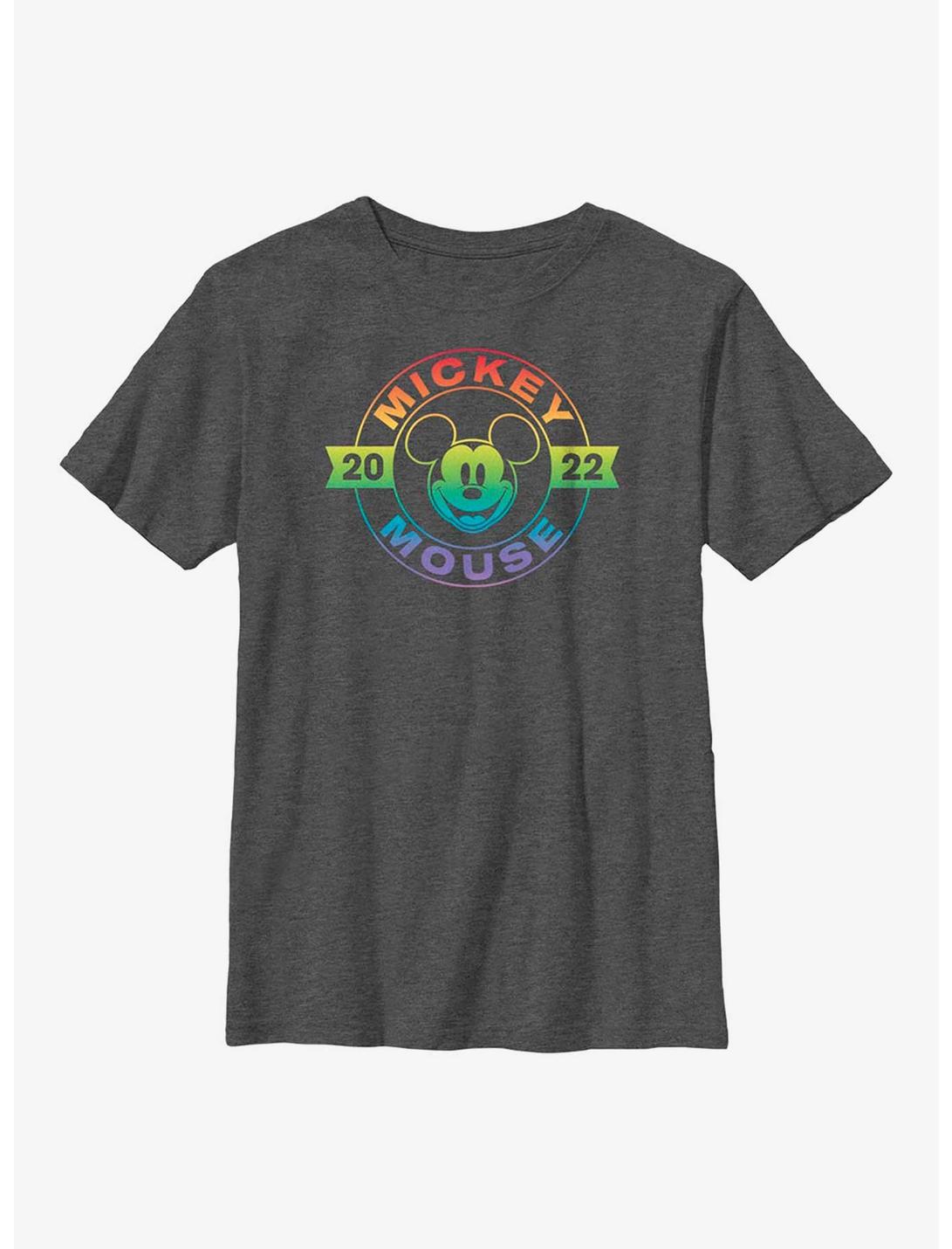Disney Mickey Mouse Rainbow Badge Youth T-Shirt, CHAR HTR, hi-res