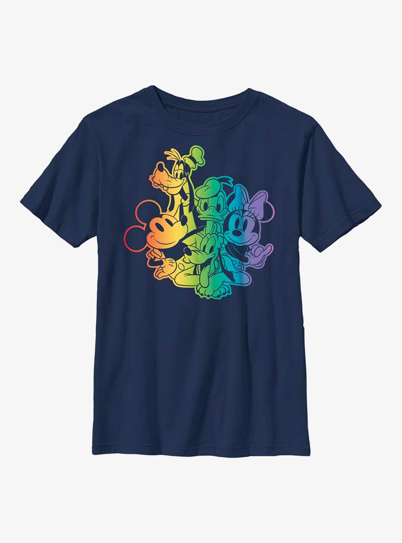 Disney Mickey Mouse Rainbow Group Youth T-Shirt, NAVY, hi-res