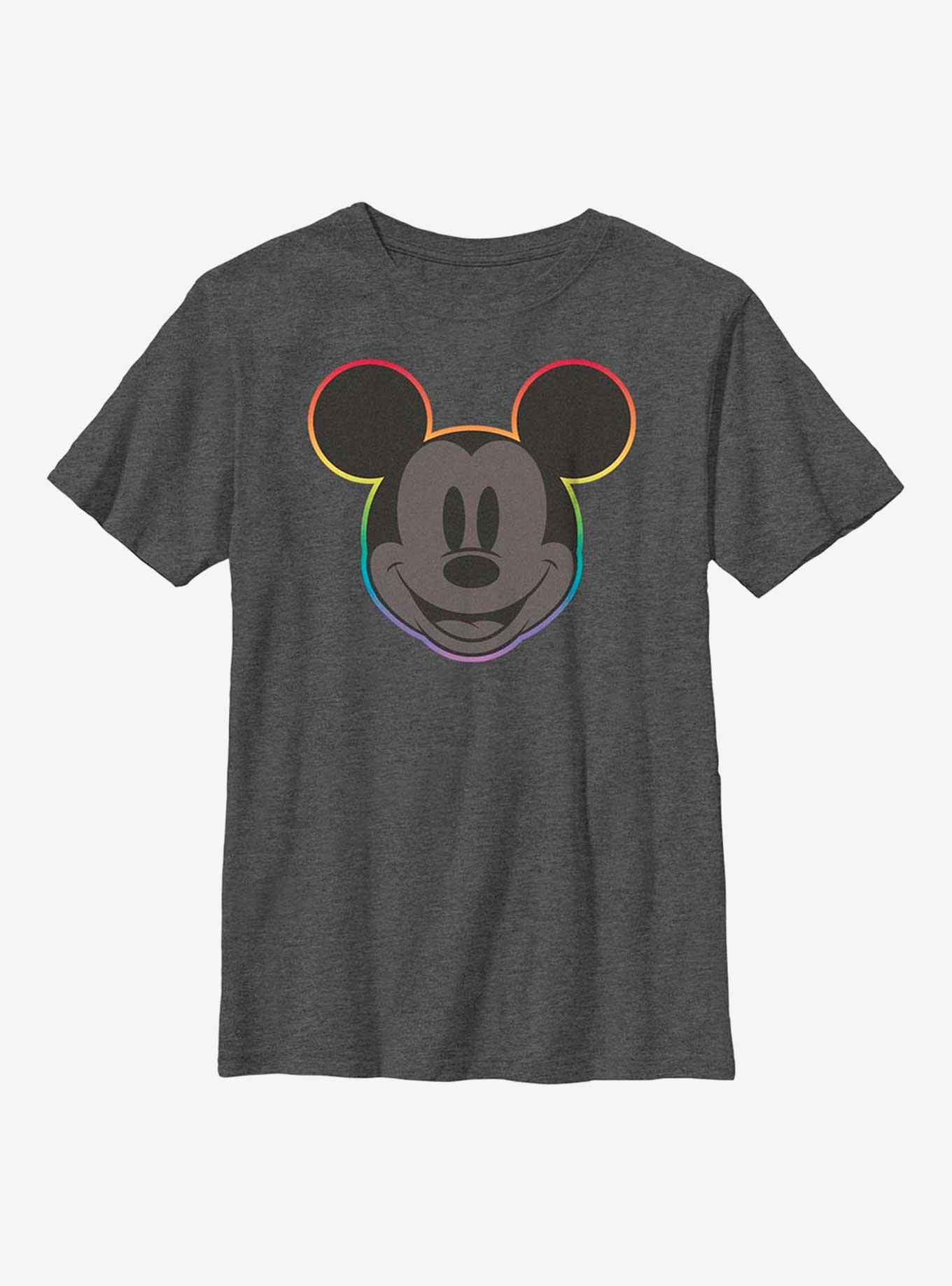 Disney Mickey Mouse Rainbow Outline Youth T-Shirt, CHAR HTR, hi-res