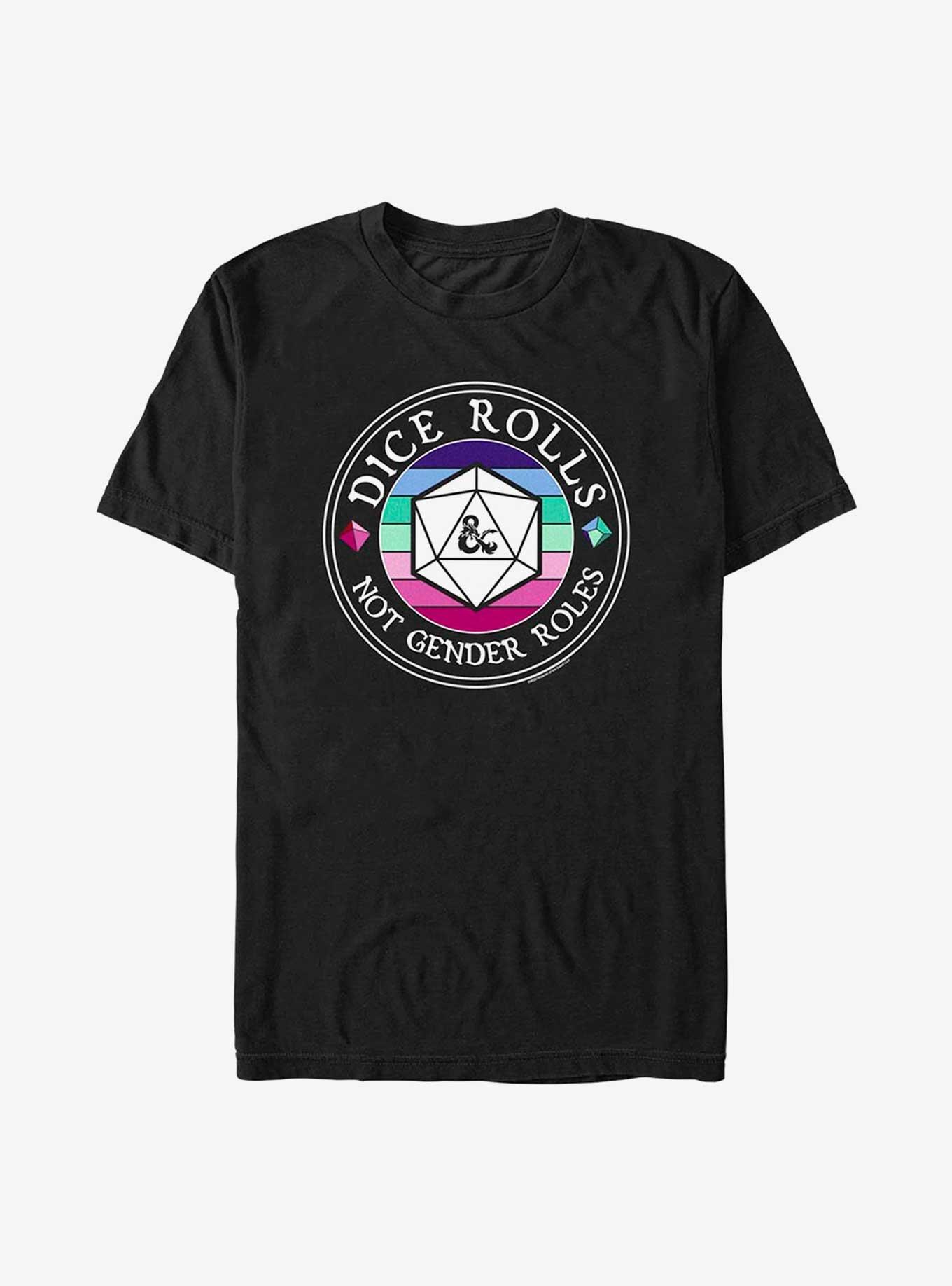Dungeons And Dragons Dice Rolls Not Gender Roles T-Shirt, BLACK, hi-res