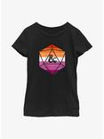 Dungeons And Dragons Lesbian D20 Flag Youth T-Shirt, BLACK, hi-res