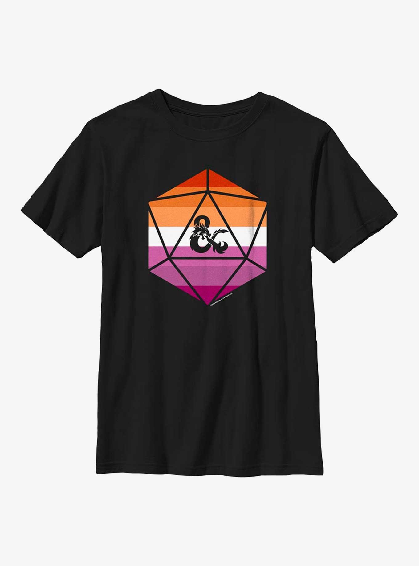 Dungeons And Dragons Lesbian D20 Flag Youth T-Shirt, BLACK, hi-res