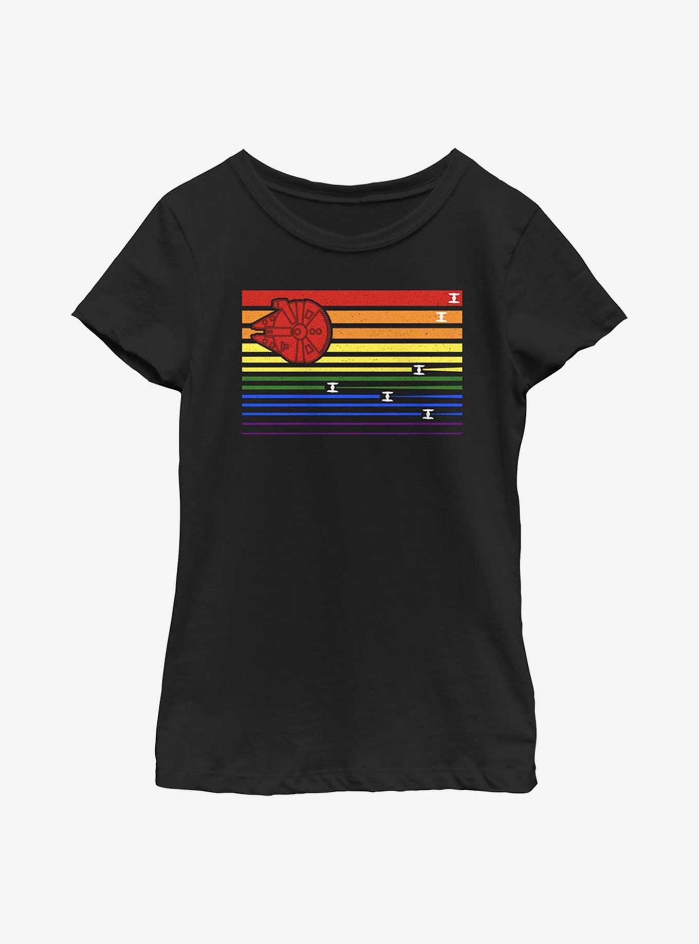 Star Wars Rainbow Millenium Falcon Chase Youth T-Shirt, , hi-res