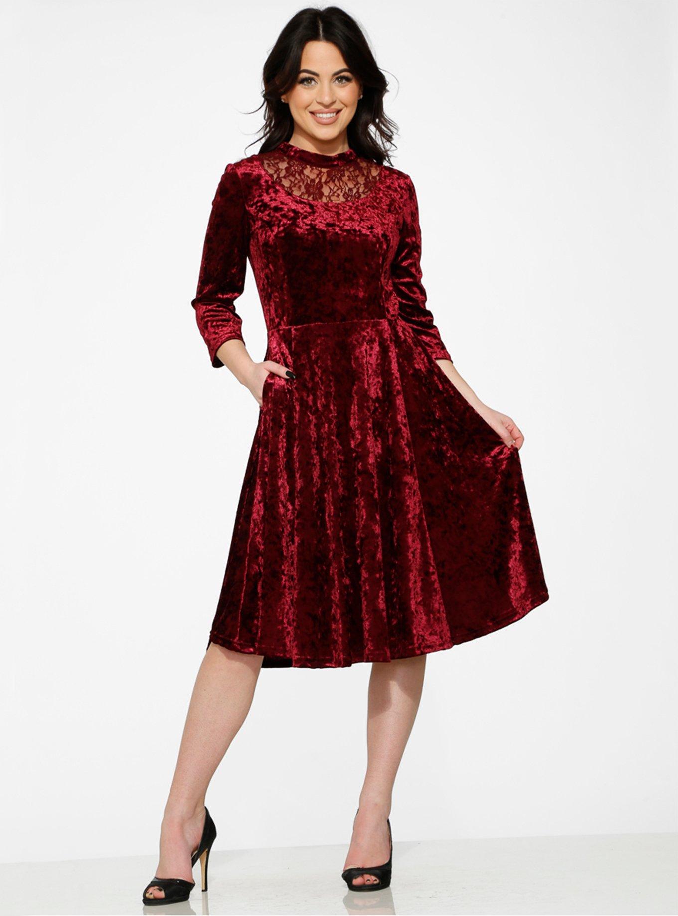 Burgundy Velvet Dress, RED, hi-res