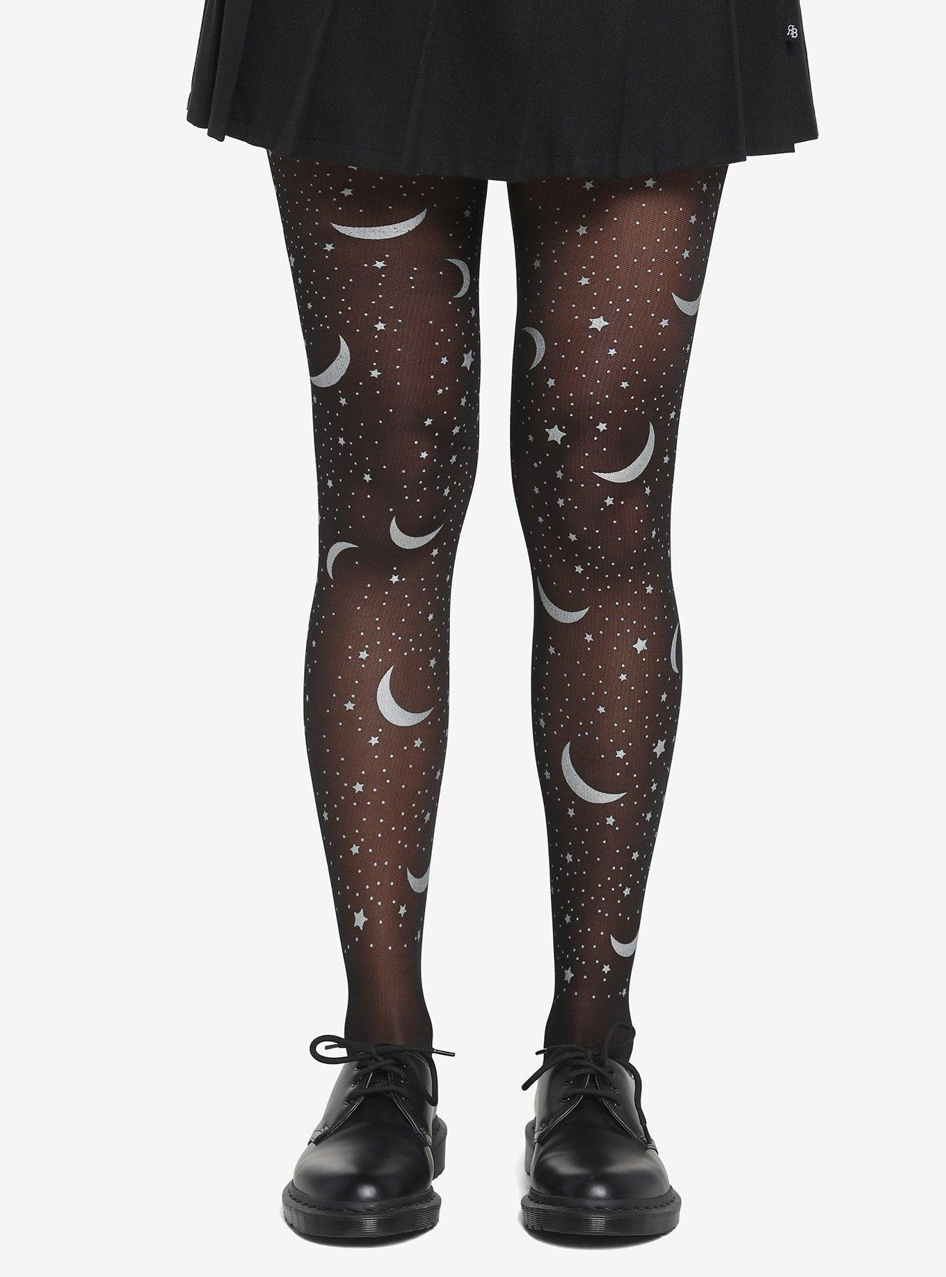 Black Celestial Foil Tights, , hi-res