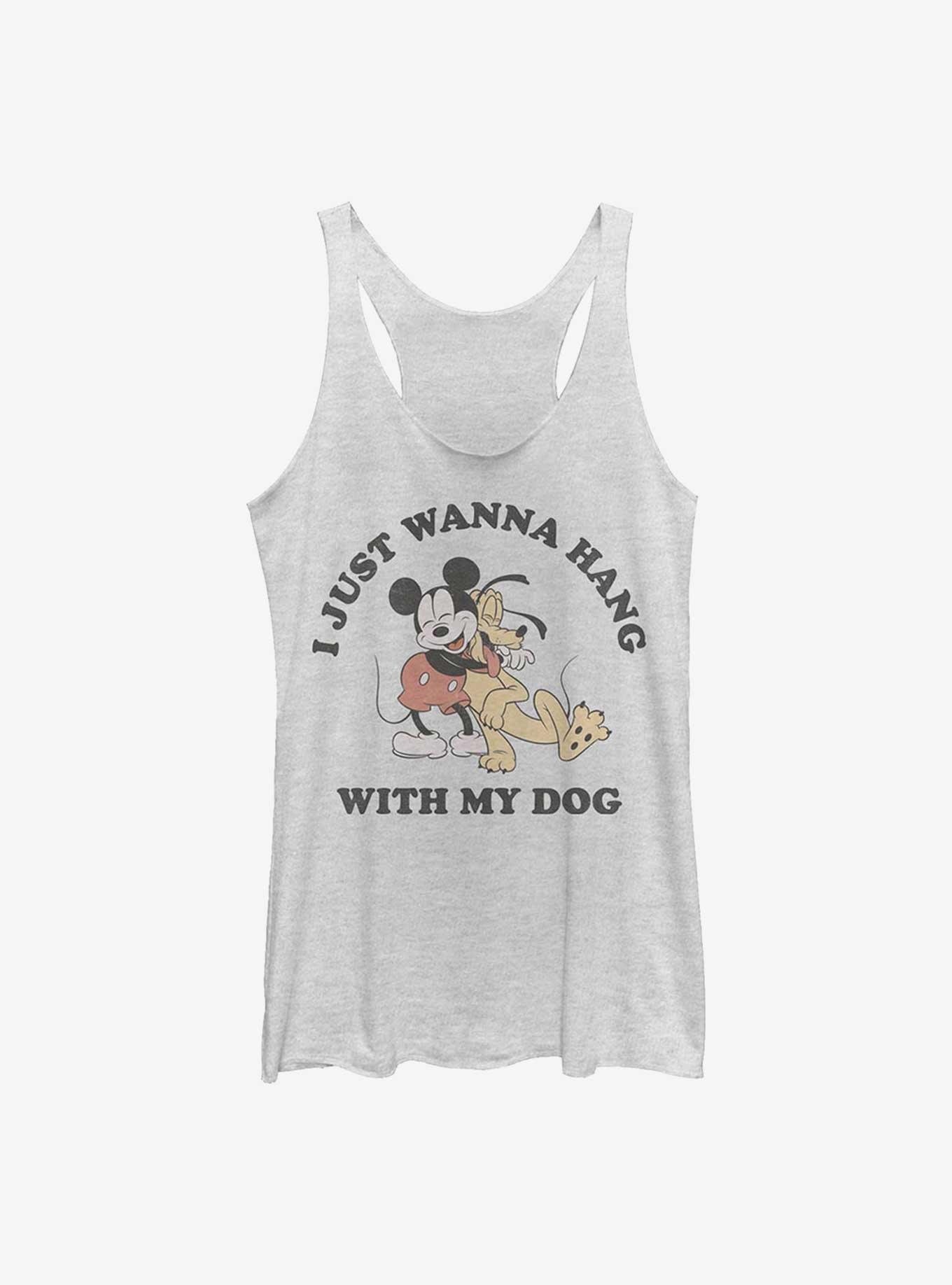 Disney Mickey Mouse Just Wanna Hang With My Dog Womens Tank Top, WHITE HTR, hi-res
