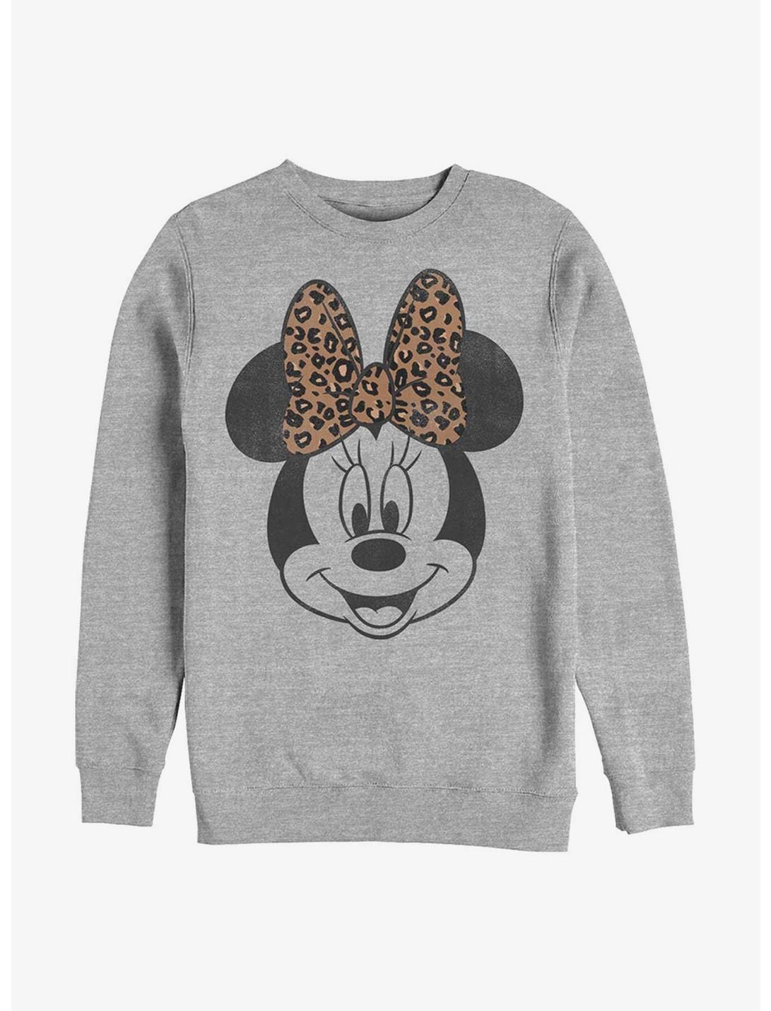 Disney Minnie Mouse Face Leopard Bow Sweatshirt, ATH HTR, hi-res