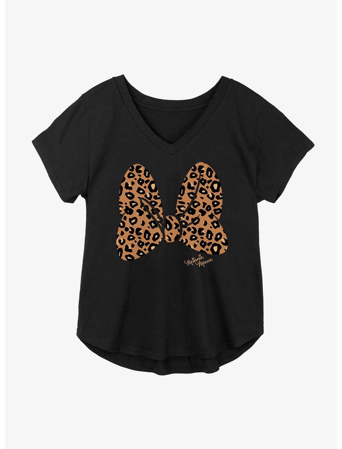 Disney Minnie Mouse Animal Print Bow Womens T-Shirt Plus Size, BLACK, hi-res