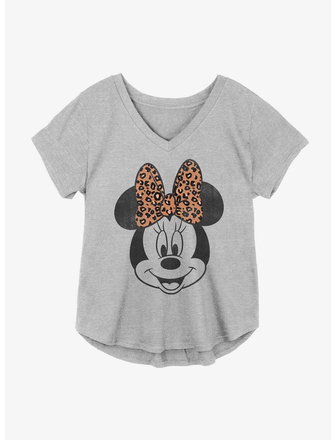 Disney Minnie Mouse Face Leopard Bow Womens T-Shirt Plus Size, HEATHER GR, hi-res