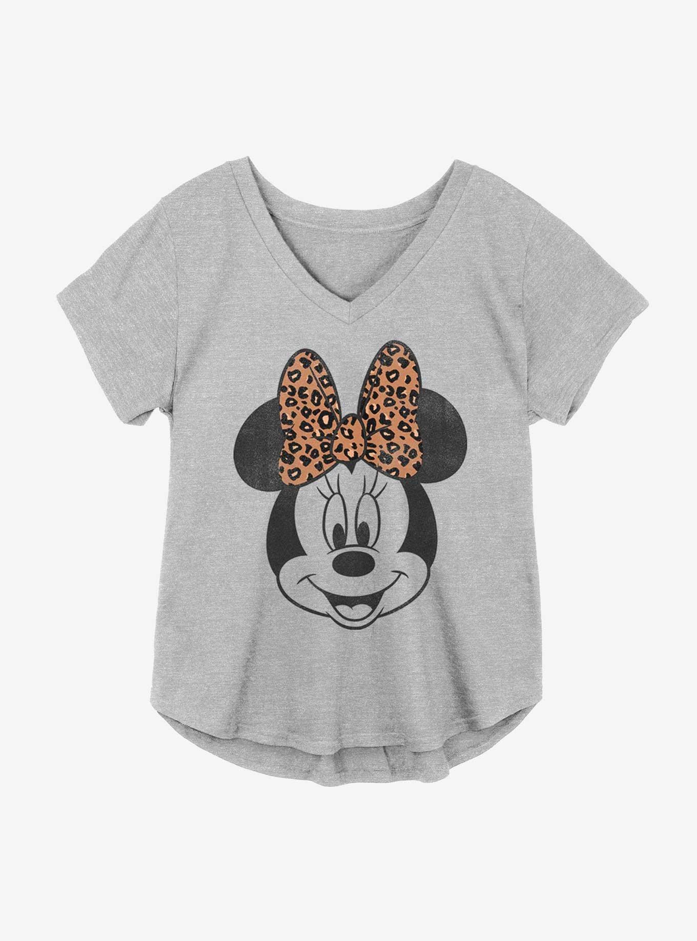 Disney Minnie Mouse Face Leopard Bow Womens T-Shirt Plus Size, HEATHER GR, hi-res