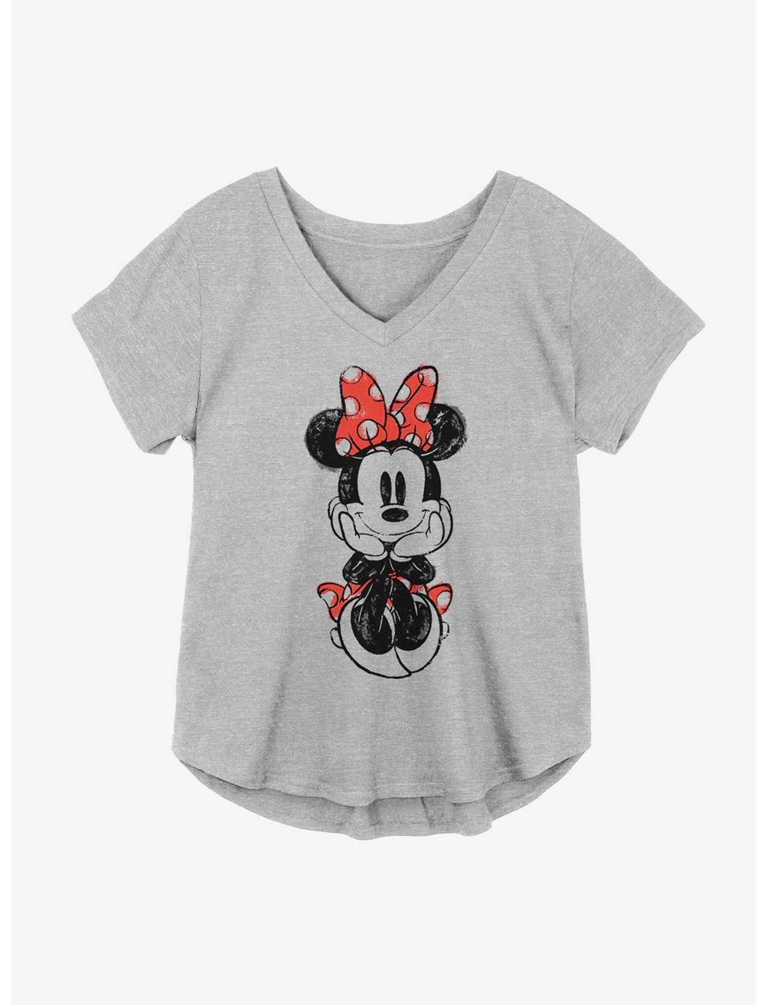 Disney Minnie Mouse Sitting Sketch Womens T-Shirt Plus Size, HEATHER GR, hi-res