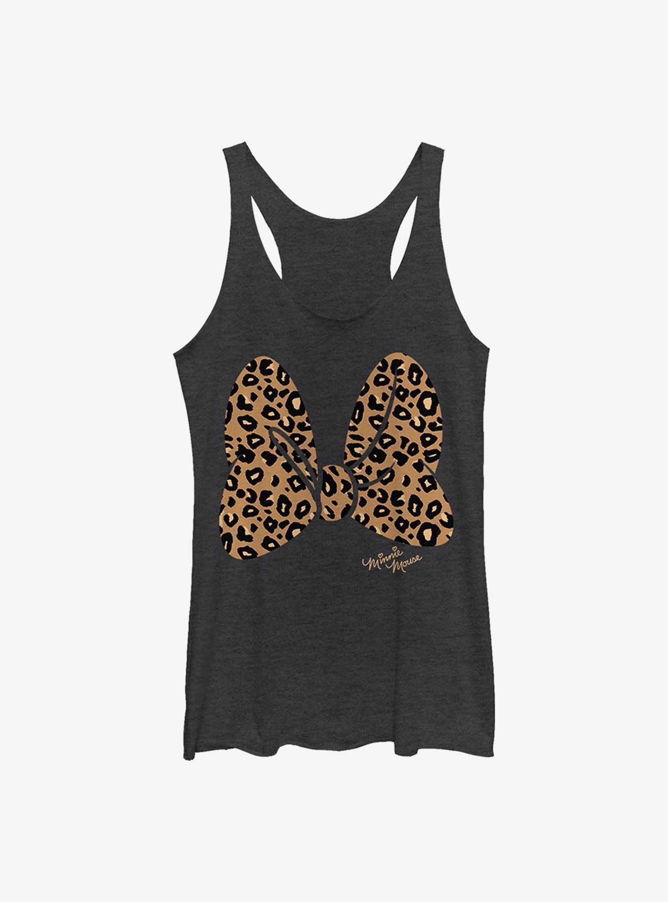 Disney Minnie Mouse Animal Print Bow Womens Tank Top, BLK HTR, hi-res