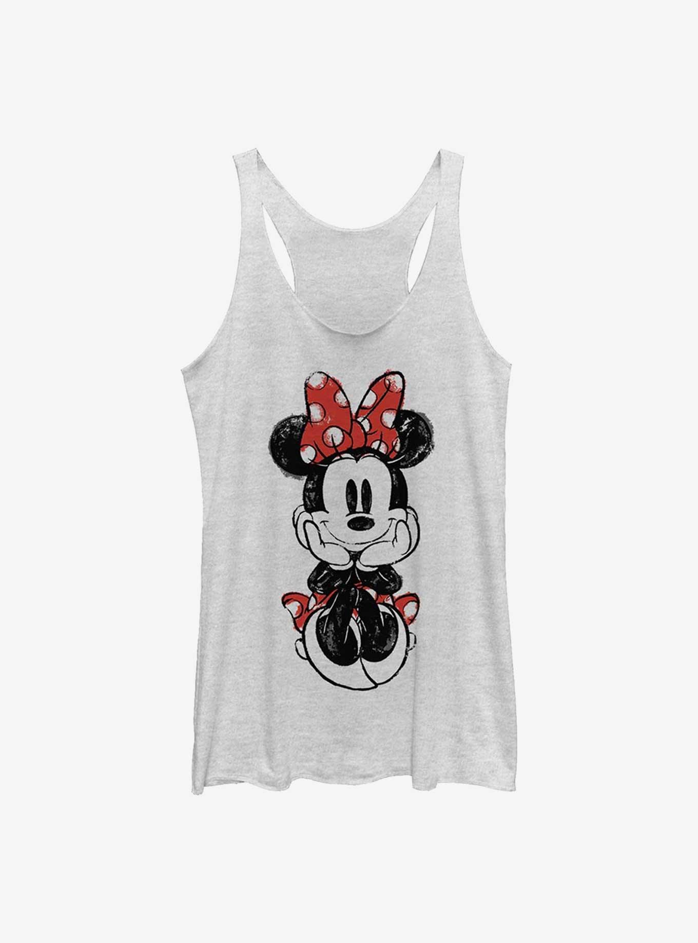 Disney Minnie Mouse Sitting Sketch Womens Tank Top, WHITE HTR, hi-res