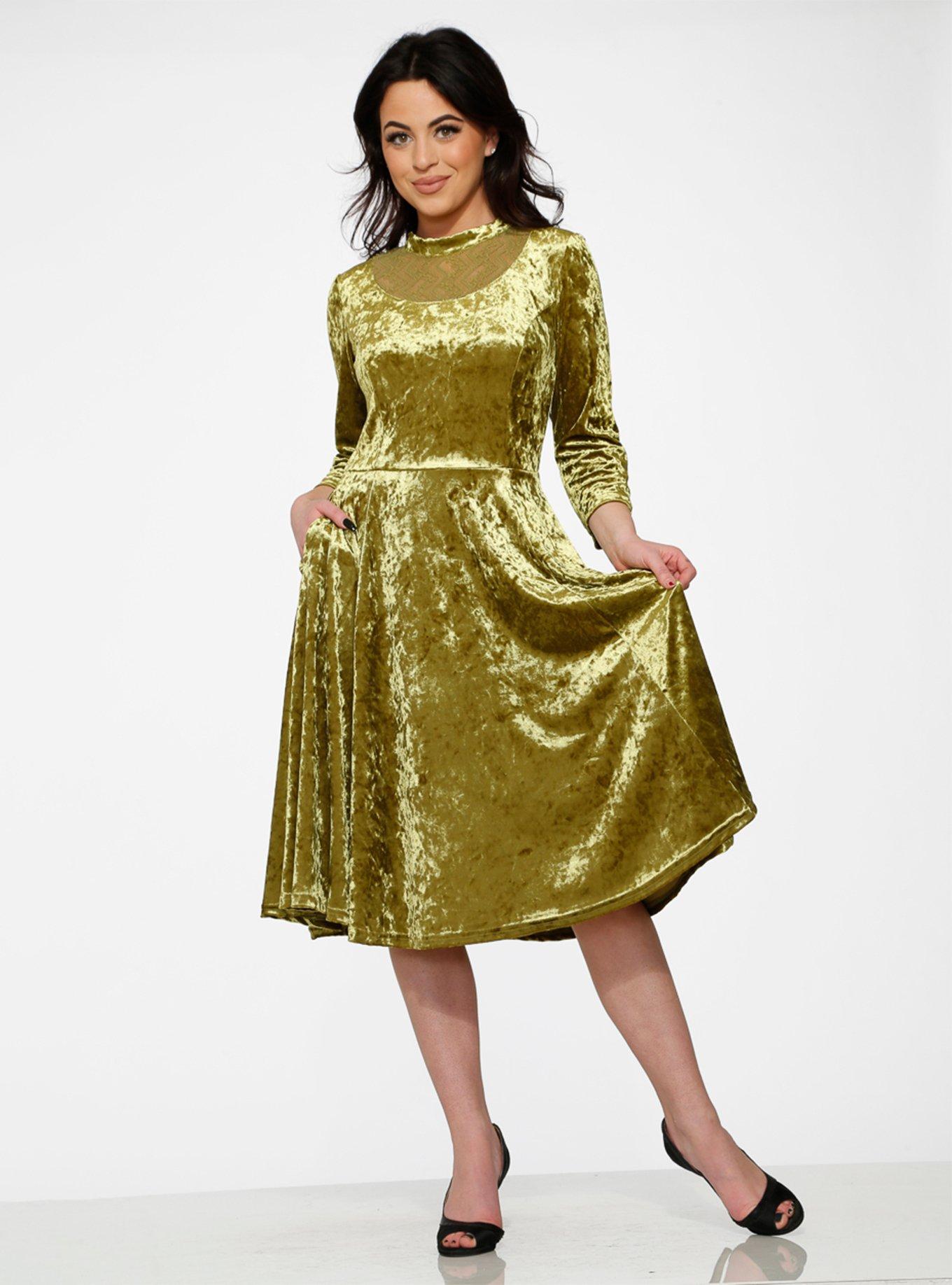 Green Velvet Dress, GREEN, hi-res