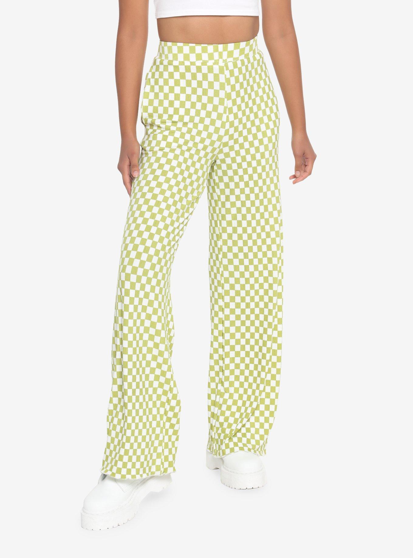 green and white checkered pants