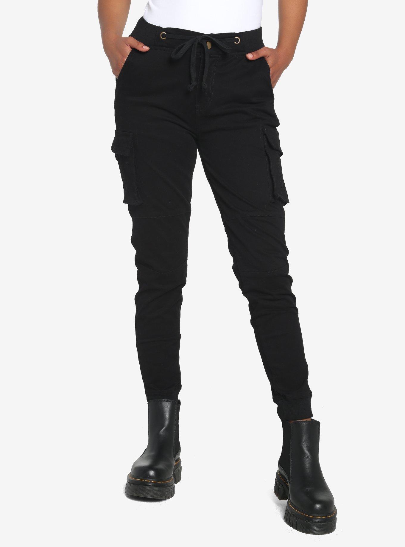Black Cargo Jogger Pants, BLACK, hi-res