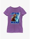 Star Wars Obi-Wan Kenobi Painterly With Logo Youth Girls T-Shirt, PURPLE BERRY, hi-res