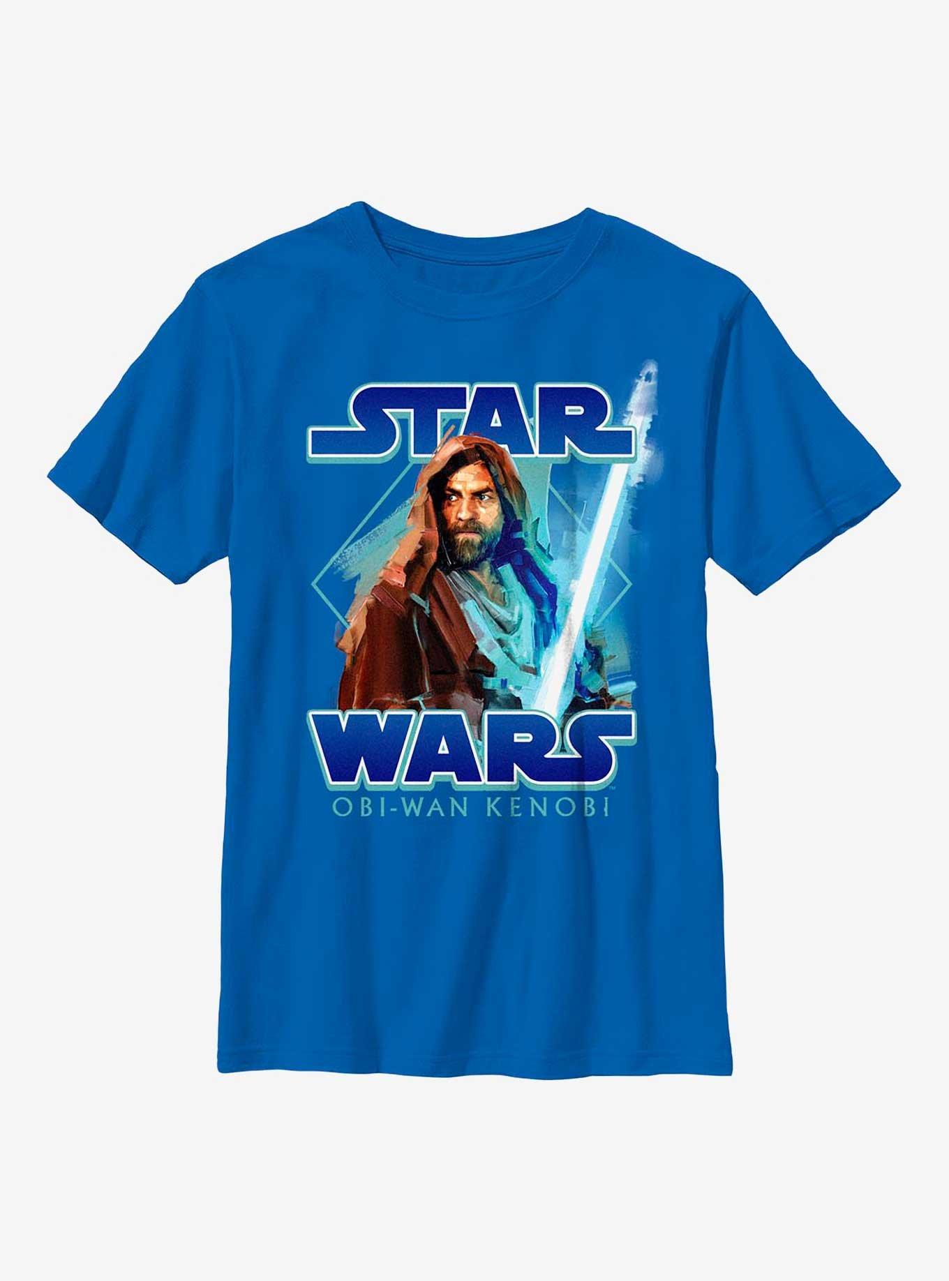 Star Wars Obi-Wan Kenobi Painterly With Logo Youth T-Shirt, ROYAL, hi-res