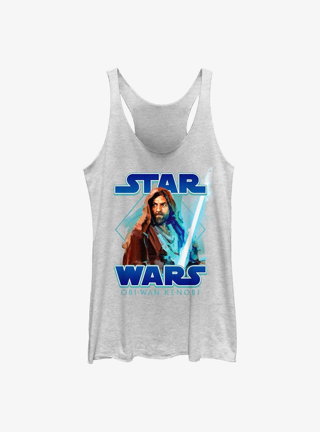Star Wars Obi-Wan Kenobi Painterly With Logo Womens Tank Top, WHITE HTR, hi-res