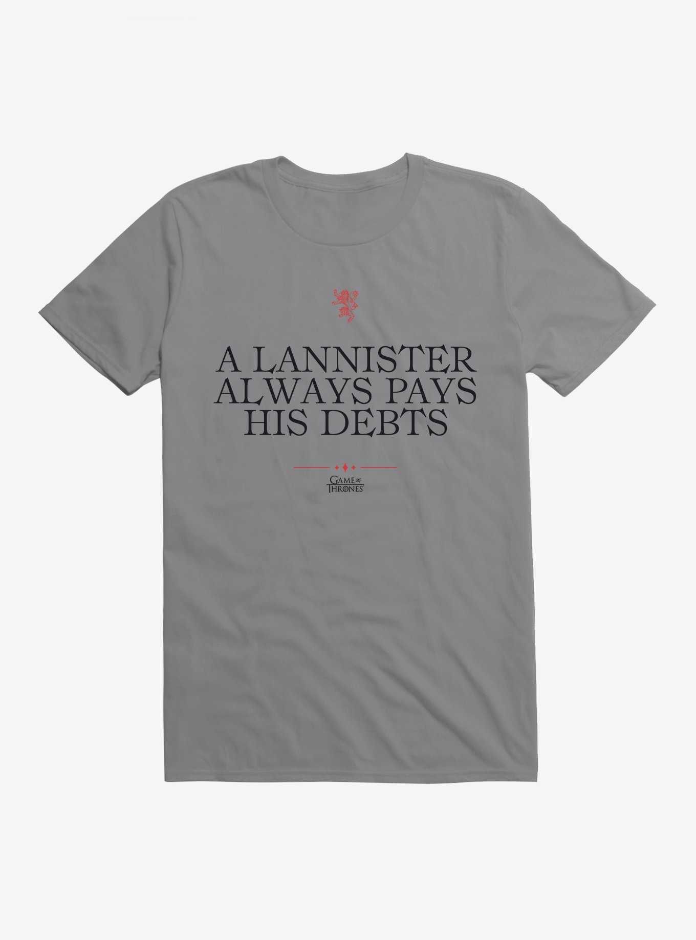 Game Of Thrones Quote Lannister Always Pays His Debts T-Shirt, STORM GREY, hi-res