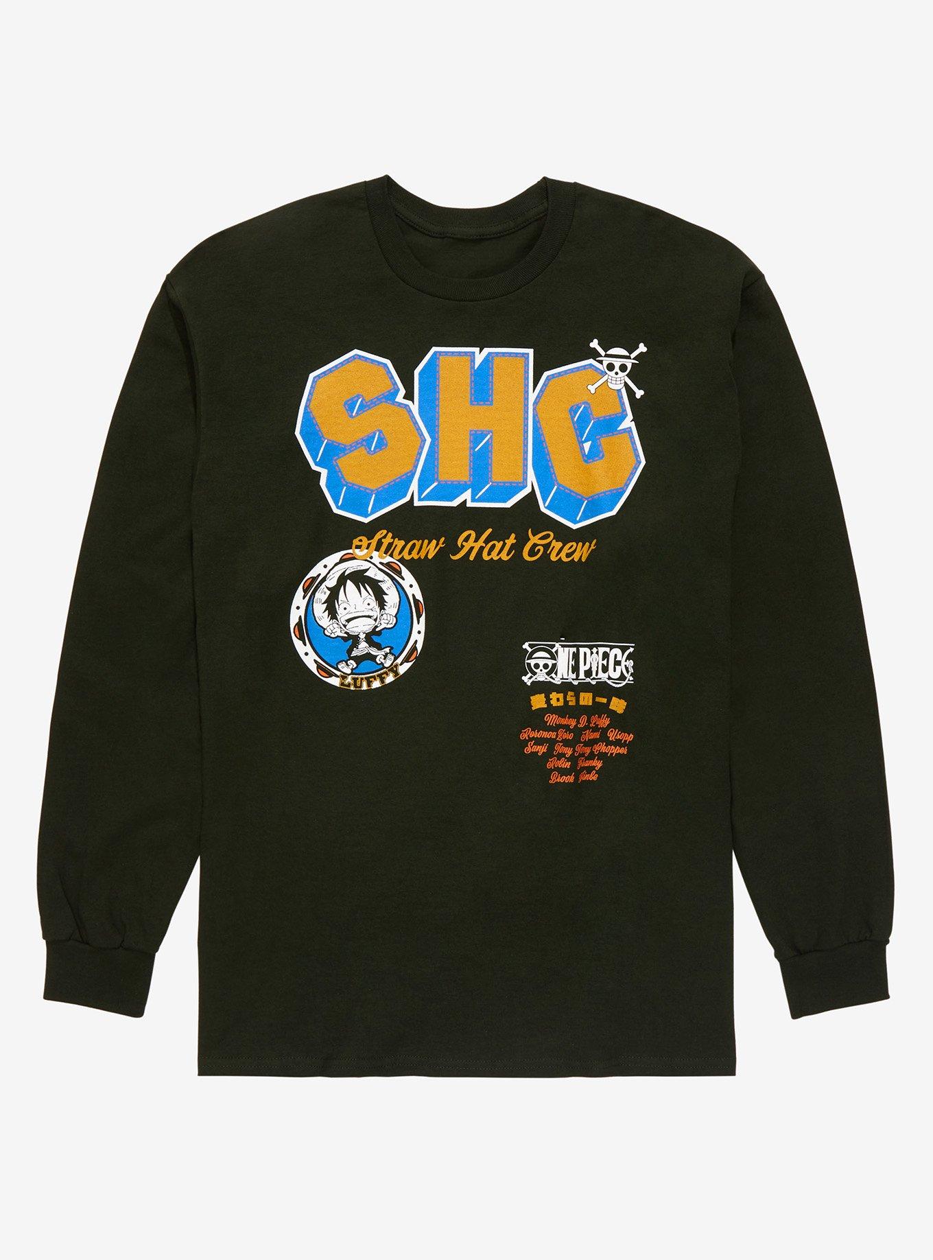 One Piece Straw Hat Crew Mixed Font Long Sleeve T-Shirt - BoxLunch Exclusive , DARK GREEN, hi-res