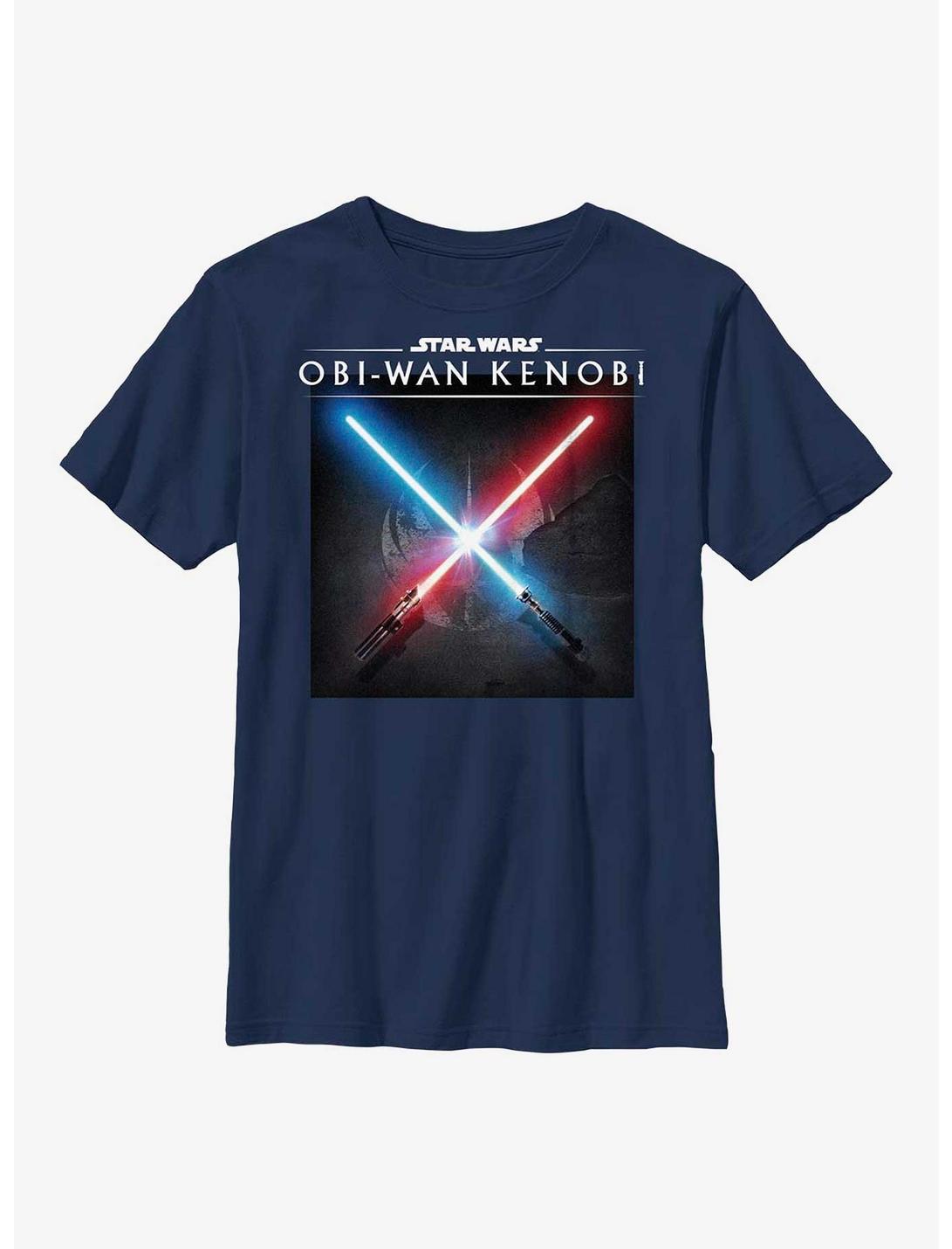 Star Wars Obi-Wan Kenobi Light Saber Clash Youth T-Shirt, NAVY, hi-res