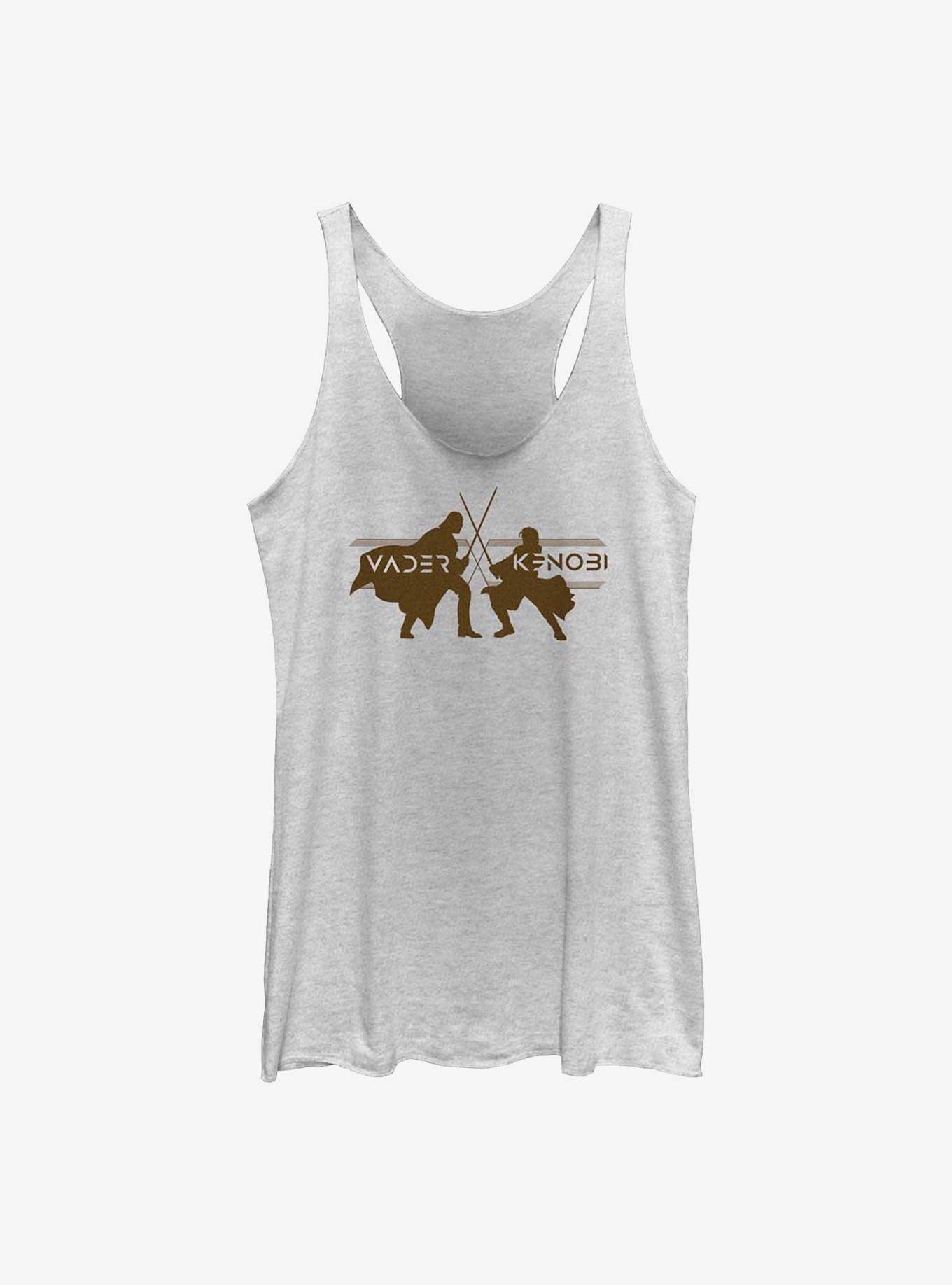 Star Wars Obi-Wan Kenobi Vader Vs Kenobi Silhouettes Womens Tank Top, WHITE HTR, hi-res