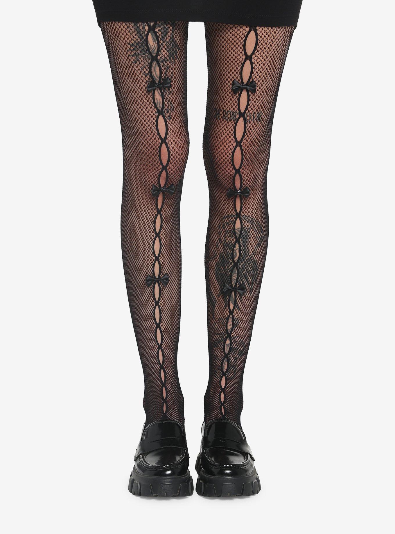 Buy Black Fishnet Tights Bows Womens Front Seem - Inspire Uplift