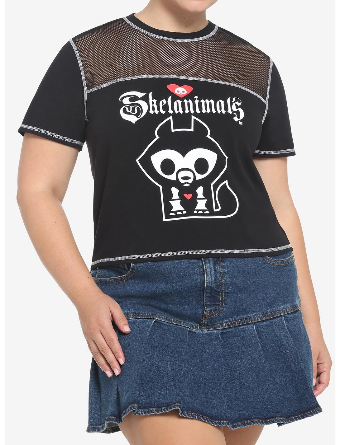 Skelanimals Mesh Shoulder Girls Crop T-Shirt Plus Size, MULTI, hi-res